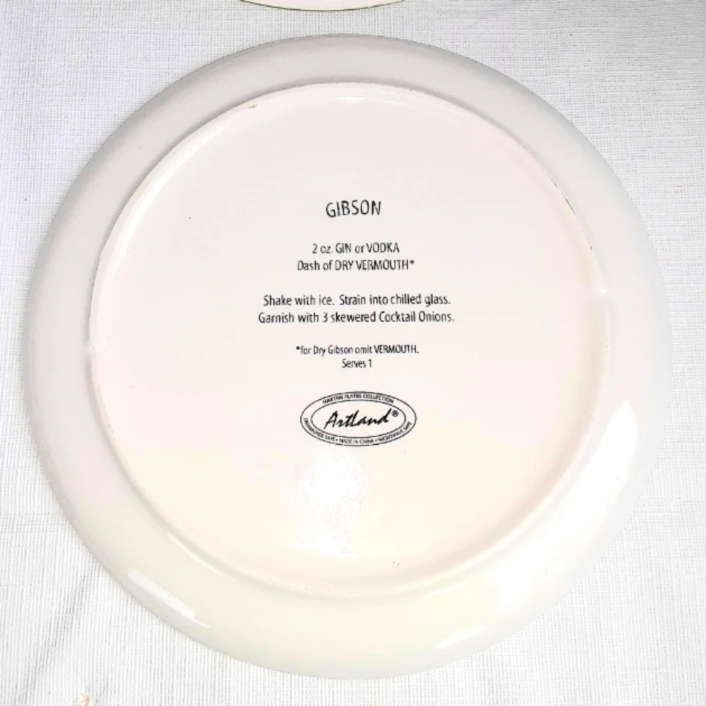 Artland Martini Collection Plates. Set of 4. Recipes on the that of each plate.